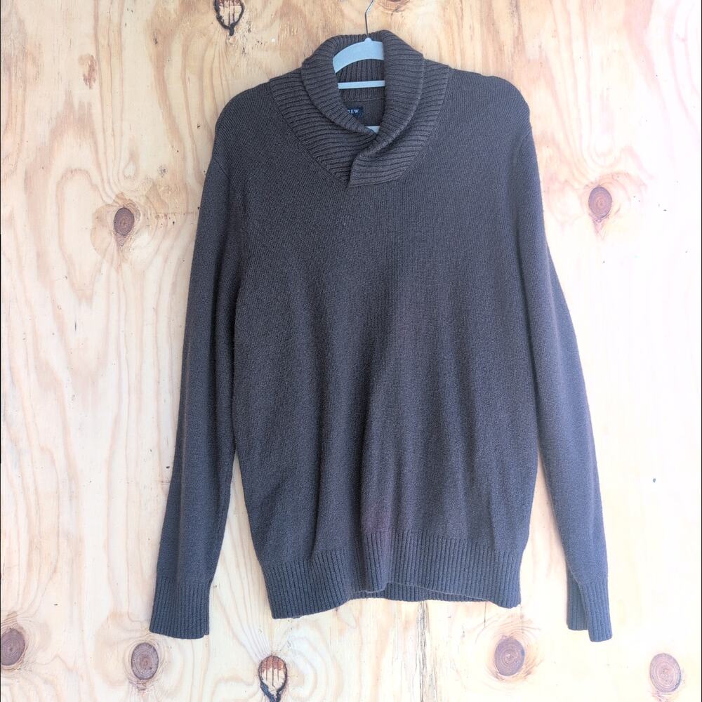 J. Crew Lambswool Blend Shawl Collar Chocolate Brown Sweater Men's Large